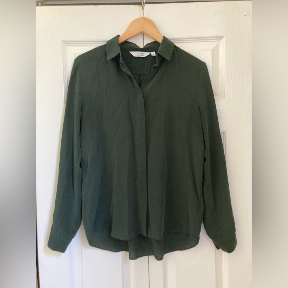 & Other Stories Dark Green Silk Button-Down Shirt - Picture 2 of 8